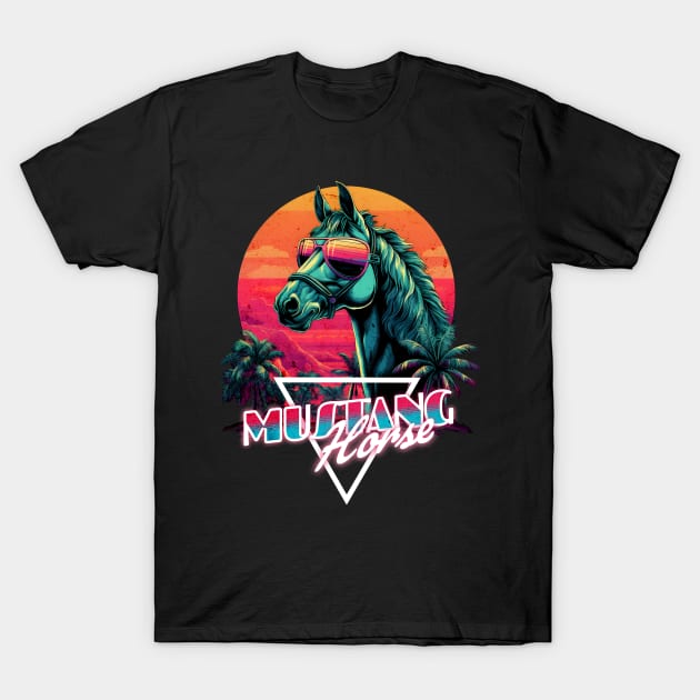 Retro Wave Miami Mustang Horse Design T-Shirt by Miami Neon Designs